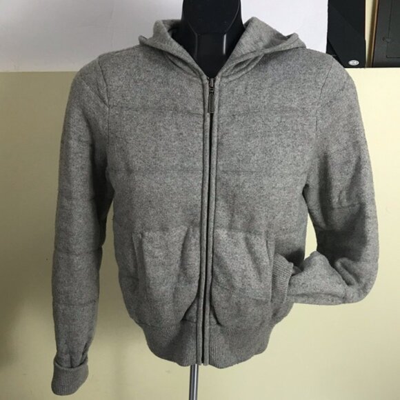 VINCE Quilted Cashmere Wool Hoodie Knit Jacket Puffy Cotton Sweater Zipper Cozy - Picture 2 of 16